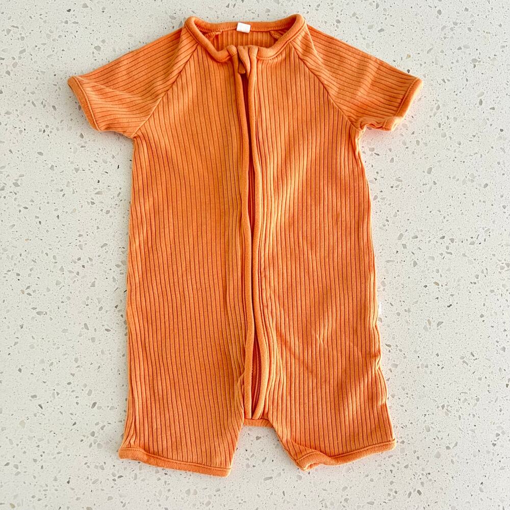 Mori Orange Ribbed Zip Front Kids One-Piece 0-3m